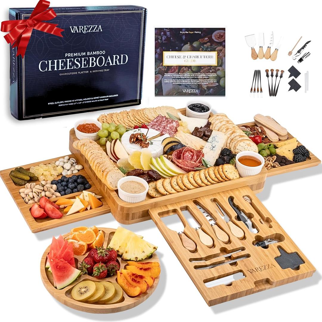 Charcuterie Boards Set  Large Bamboo Cheese Board & Platter with Charcuterie Accessories, Housewarming Gifts for New Home, Christmas, Bridal Shower, New House Gift