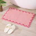 ORTIGIA Small Pink Scalloped Bath Mat, Cute Plush Microfiber Scallop Bathroom Rugs Non Slip Washable Quick Dry Absorbent, Bathmat Carpet for Shower Stall Vanities Kitchen Floor Entrance, 17x24