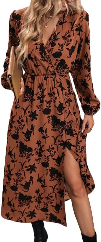 Wedding Guest Dress Fall Womens V Neck Long Sleeve Slim Fit Formal Dress for Fall Photoshoot Outfits Medium