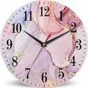 Mxocom Pink Fluid Art Painting Wall Clock Luxury Abstract Transparent Waves and Golden Swirls 10 Inch Silent Non Ticking Battery Operated clock Vintage Round clock for living room Bedroom Office decor