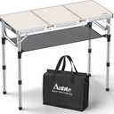 Anbte Folding Camping Table with Storage Net, 3ft Camping Table Aluminum Folding Table with 3 Adjustable Height Max 27.1 Inch, Portable, for Outdoor Backyard BBQ, Silver