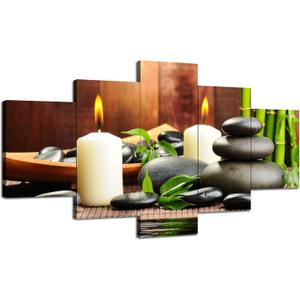 Spa Wall Art Zen Pictures Wall Decor Relaxing Art Canvas Print Massage Stones and Bamboo Poster Painting Framed Spa Salon Bathroom Decoration 5 Pieces Ready to Hang(60''Wx32''H)
