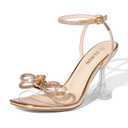 ZURIN Women's Rhinestone Bow Heels Square Toe Clear Heeled Sandals Slingback High Heels Dress Party Evening Prom Crystal Shoes, 7
