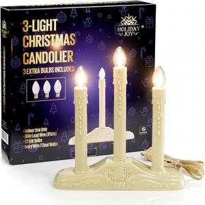 Holiday Joy - 3 Light Candle Candoliers Extra Bulbs - Great Electric Window Candle Lamp and Christmas Decorations (3 Lights)