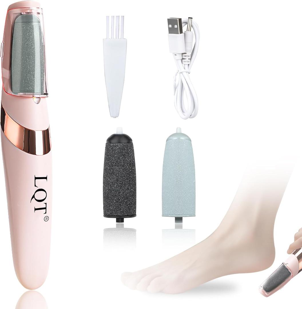 LQT Electric Foot File Rechargeable Callus Remover for Hard, Cracked Skin At-Home Pedicure Kit for Smooth Feet (Men & Women) (Pink)
