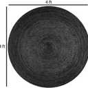 FRELISH DECOR Handwoven Jute Area Rug - Black Round Rustic Vintage Braided Reversible Rug - Eco Friendly Rug for Bedroom - Kitchen - Living Room - Farmhouse (4' Round - Black)