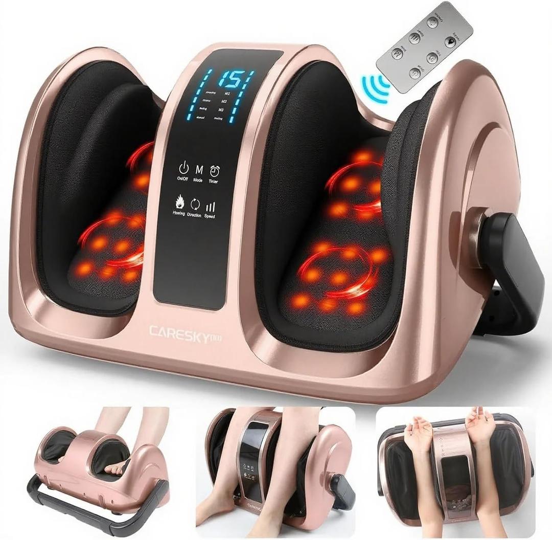 CARESKY Shiatsu Foot Massager with Heat, Rolling Deep Kneading, Feet Massager Machine for Plantar Fasciitis, Neuropathy Pain, Size up to 14", Multiple Modes