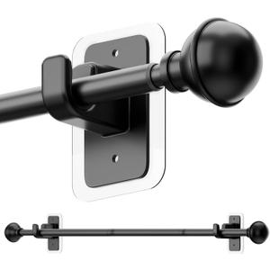 ENJOYBASICS No Drill Curtain Rods for Window 28 to 48 Inches, 5/8 Inch Diameter Renter Friendly Drapery Rod with Adhesive Brackets without Drilling, Adjustable from 27 to 52 Inches, Black (27-52")