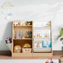 Kids Bookshelf Wooden 3-Tier, Toddler Montessori Bookshelf, Wood 3 Tier/Storage Bag