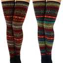 Shyyween 2 Pairs Extra Long Boho Leg Warmers for Women, 30 Inch Over Knee Bohemian Wool Knit Thigh High Leg Warmers (Navy, Black)