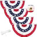GOAUS 3x6 Ft American Bunting Flags with Grommets&Zip Ties, 4th July 250 Anniversary Decorations Outdoor USA Patriotic Pleated Fan Banners, Red White and Blue Decor for Memorial Day (Set of 4)