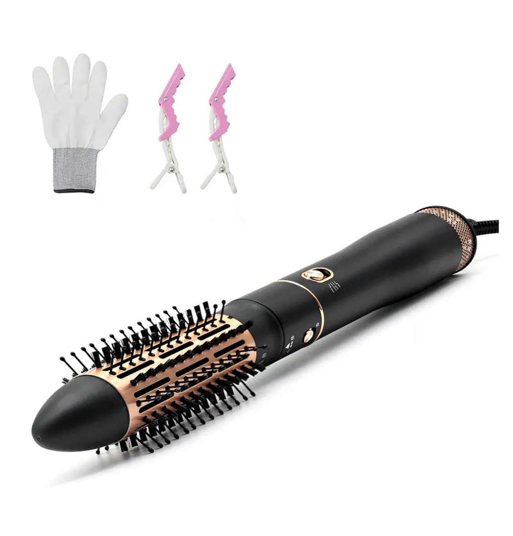 Round Hair Blow Dryer Brush - 1.6 Inch Ceramic Barrel Hair Dryer Brush for Short/Middle Hair, One Step Hair Drying, Volumizing, Straightening and Styling, Negative Ionic Dryer Brush, Black-Golden