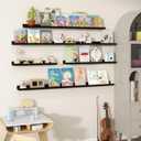 Fun Memories Picture Ledge Shelves Set of 2, 24 Inch Rustic Wall Mounted Floating Shelves with Lip for Home Storage and Dcor in Bathroom, Kitchen, Nursery, Bedroom, Living Room, Black