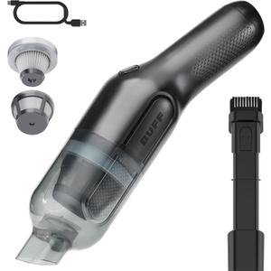 BUFF Cordless Handheld Vacuum, Rechargeable Car Vacuum Cleaner with Combo Crevice and Brush Tool Included, for Home, Office, Car, Pets - Black