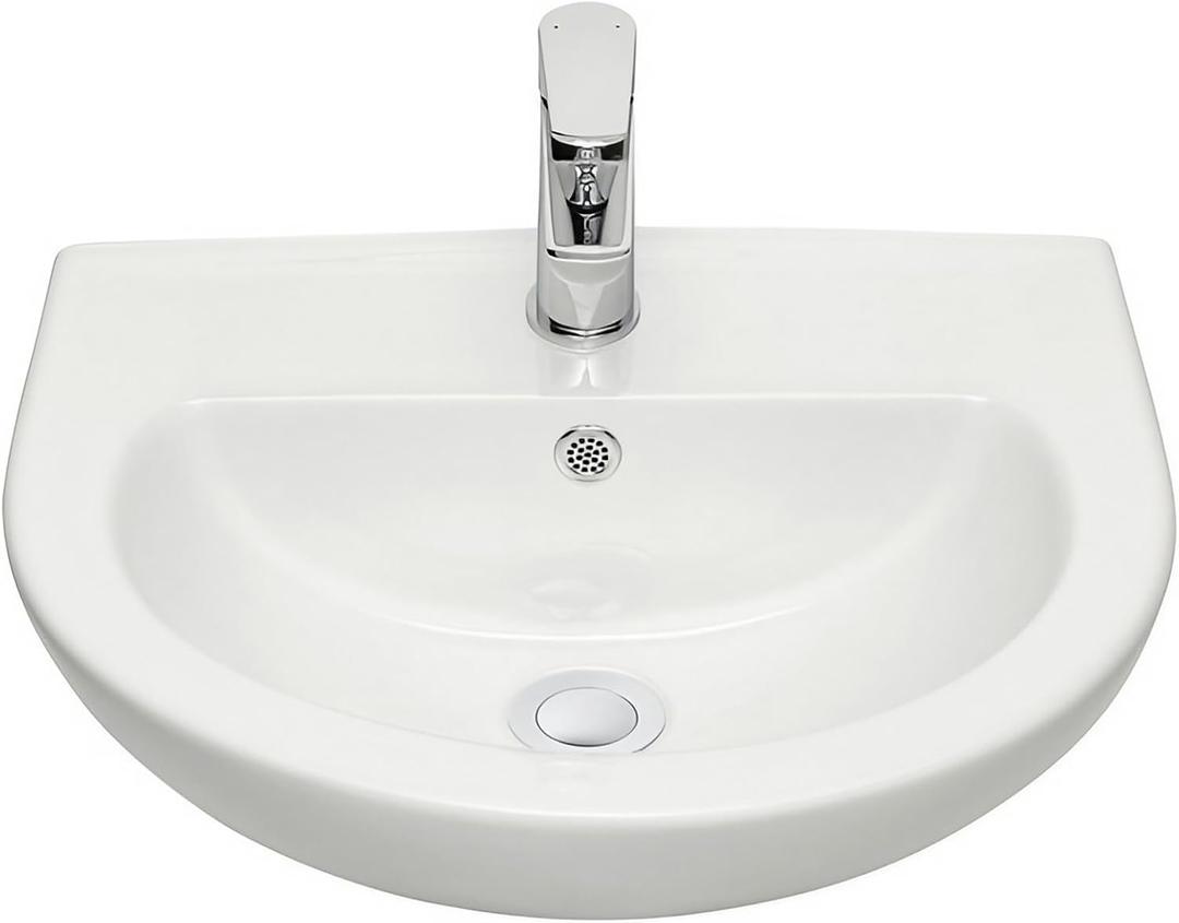 17.72" Wall Mount Bathroom Sink, Small U-Shaped Ceramic Corner Sink with One Hole and overflow, White