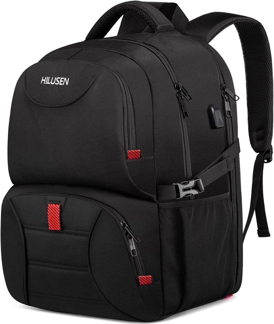 HILUSEN Extra Large Backpack for Men, Insulated Cooler Lunch Box Backpack, Water Resistant Travel Laptop Work Bookbag with USB Charging Port,Black