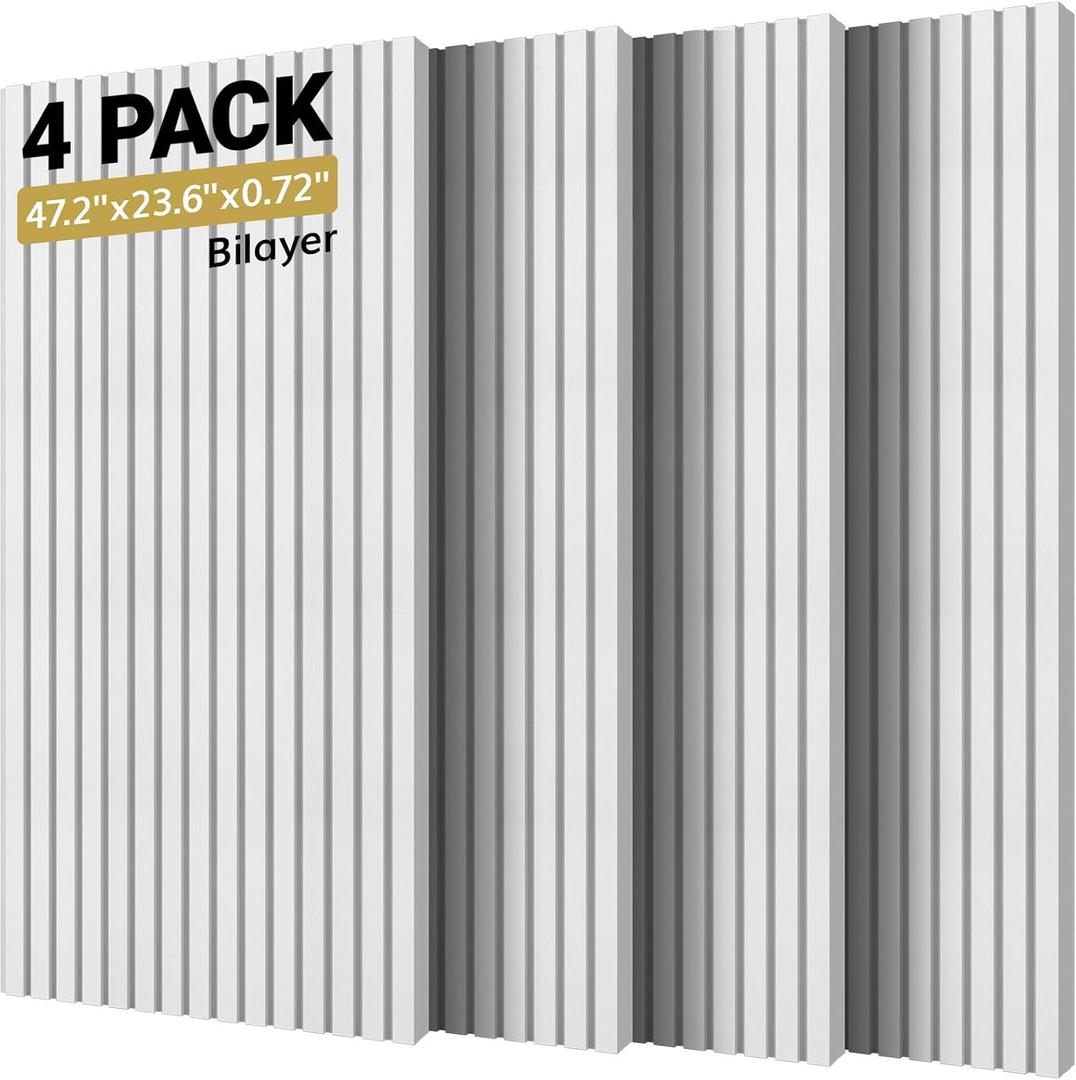 TONOR Dual-Layer Thickened Acoustic Wall Panels Self Adhesive, 4 Pack 47.2"x23.6"x0.72" High Density Large Sound Proof Panels for Walls, Peel and Stick Wall Panels for Interior Wall Dcor, White