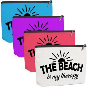 4PCS Beach Vacation Essentials Accessories Makeup Bag, Cute Cosmetic Bags for Women, Travel Toiletry Bag Girls Trip Weekend Beach Gifts for Women Sister Traveler Summer Vacation Graduation