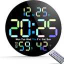 Large Digital Wall Clock, Digital Clock Large Display with Seconds Precision Display Auto Brightness Remote Control Timer Input Muteable Button, LED Clock for for Living Room, Bedroom, Office (Static Colorful)