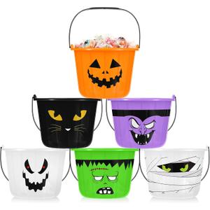 Qilery 12 Pcs Halloween Plastic Pumpkin Buckets with Handle, Multicolor, 7.09 x 5.91 x 5.91 inches (EXP 08/20/26)