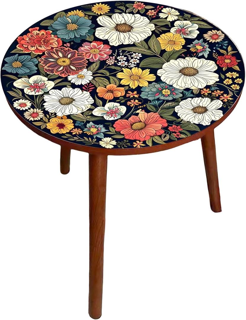 Mandala Round End Table, Small Round Drink SideTable, 3 Legged Living Room End Tables, Mid Century Modern Small Coffee Table for Bedroom Balcony Living Room (15.75" D x 18.5" H) (Madala, Walnut)