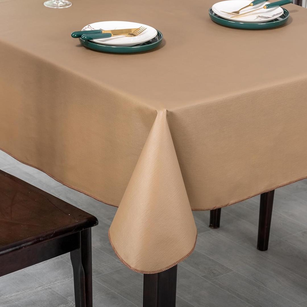 Elegant Rectangular Tablecloth, 100% Waterproof Vinyl, Solid Color Tablecloth, Modern Minimalist Style, Suitable for Dining/Gathering/Picnic/Kitchen Table Decoration(Brown,70"x52" Rectangular)