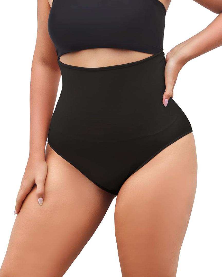 FINETOO Womens Tummy Control Underwear High Waisted Shapewear Slimming Body Shaper Control Panties Briefs Plus(Black,S)