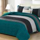 Cottolester Boho Quilt Set King Size,Striped Plaid Bedspread Coverlet Set,Peacock Blue Bedding Set Soft Microfiber Bedding Set with 2 Pillow Shams 110"x90"