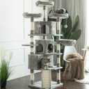 Hey-brother XL Size Cat Tree, 73.4 inch Cat Tower with 3 Caves, 3 Cozy Perches, Scratching Posts, Board, Activity Center Stable for Kitten/Gig Cat, Light Gray 
