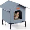 Insulated Outdoor Cat House Weatherproof Winter Feral Cat Shelter Elevated Bottom Self-Warming Predator-Proof Design for Stray & Indoor Cats (Grey, Medium)