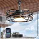 Outdoor Ceiling Fan with Lights - 16'' Wet Rated Gazebo Fan Remote/APP Control, Caged Hanging Fan Plug and Play for Covered Patio Porch, Wood Color