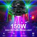 Moving Head DJ Lights, 150W RGBW LED Moving Head Light with Mixed Lighting Effects, 6 Arms Party Lights Support DMX-512 & Sound Activated, Stage Lights for Party Disco KTV Wedding Club