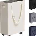 Slim Rolling Laundry Basket, Slim Laundry Hamper with Wheels and Adjustable Long Handles, 45L Small Laundry Baskets with Mesh Top for Bedroom, Closet, and Bathroom - Beige