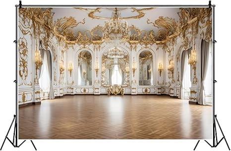 Elegant Hall Backdrop 10x8ft Fabric Luxurious Palace Backdrops for Birthday Party Decor Golden Hall Ballroom Dance Party Banquet Wedding Pictures Background