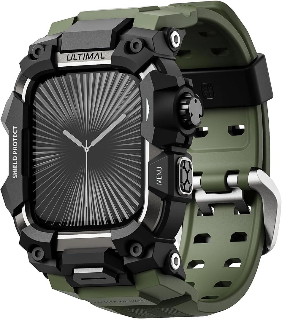 ULTIMAL Rugged Case with Band for Apple Watch 46mm,Compatible with Apple Watch Series 11/10, Military Grade Shockproof Bumper Cover for iWatch Tactical Band Men (46mm,Army Green)