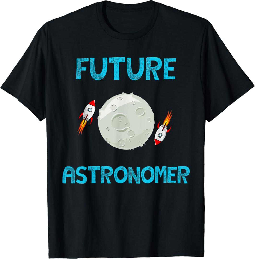Future Astronomer Children's Star Galaxy Moon Rocket Ship T-Shirt (Small, Black)