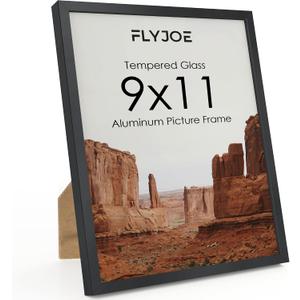9x11 Metal Picture Frame - Black Aluminum Picture Frames with Real Glass, Wall Mounting Horizontally or Vertically, Simple and Elegant Decor for Wall Gallery Poster Photo 11x9 Frame, Black