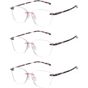 TERAISE Rimless reading glasses for women Comfortable Lightweight Frameless Reader Blue Light Blocking Computer Eyeglasses (Pink Leopard)