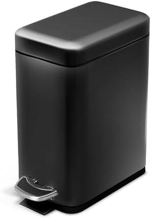 Home Zone Living 1.3 Gallon Small Bathroom Trash Can with Lid and Step Pedal, Stainless Steel Wastebasket with Slim Design for Home and Office, Matte Black, 5 Liters