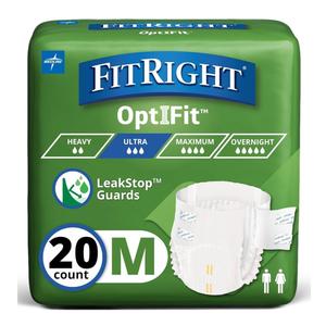 FitRight Ultra Adult Diapers, Disposable Incontinence Briefs, Leak-Proof Diaper, Absorbent Briefs For Men and Women, Maximum Protection, Medium, 32 – 44 in, 20 briefs per bag