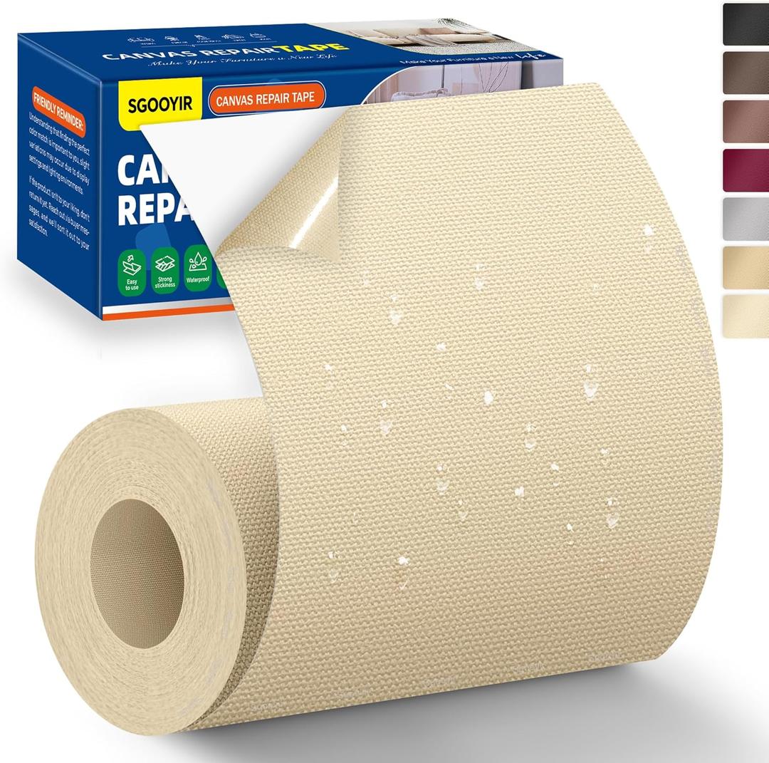 Self-Adhesive Canvas Repair Tape, 4" x 79" Waterproof Canvas Repair Patch, Fabric Patch Repairs Kit for Furniture, Tents, Sunbrellas, Boat Covers Awnings, Couches, Clothes, Bags Beige-Yellow