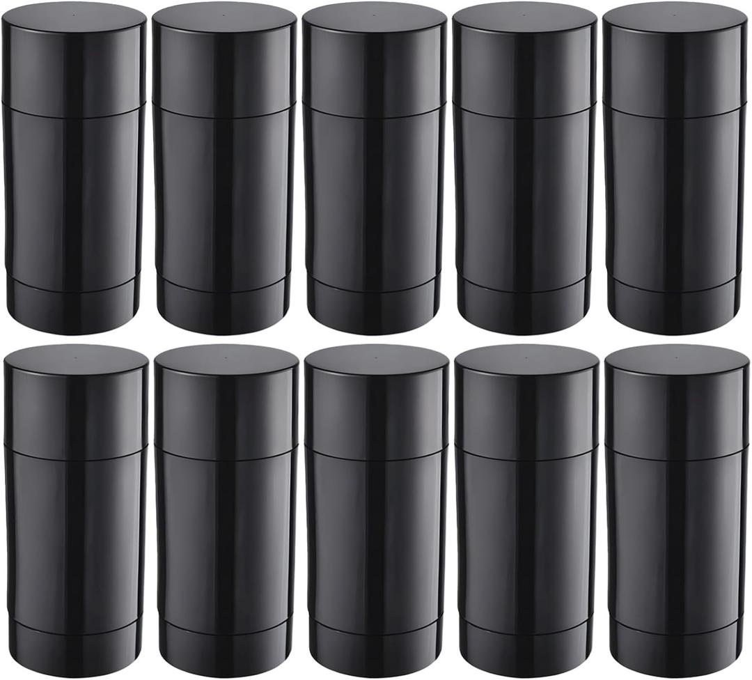 10 Pcs 40ml/1.4 Oz Empty Round Deodorant Containers, Black Empty Twist Up Tubes with Caps, Plastic Deodorant Bottles Refillable Lip Balm Tube for Lipstick Crayon Chapstick DIY Make Own