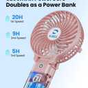 KIBEE 5200mAh Portable Handheld Fan, 20H Max Runtime USB Rechargeable Foldable 180 Mini Personal Fan, 3 Speeds Quiet Cooling Fan with Stand & Power Bank, Travel Outdoor Makeup Concerts (Pink)