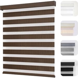 Joydeco Cordless Zebra Blinds for Windows, Dual Layer Light Control Window Blinds with Light-Proof Aluminum Cover, Free-Stop Roller Shades for Home & Office (Coffee,23" W x 75" H)