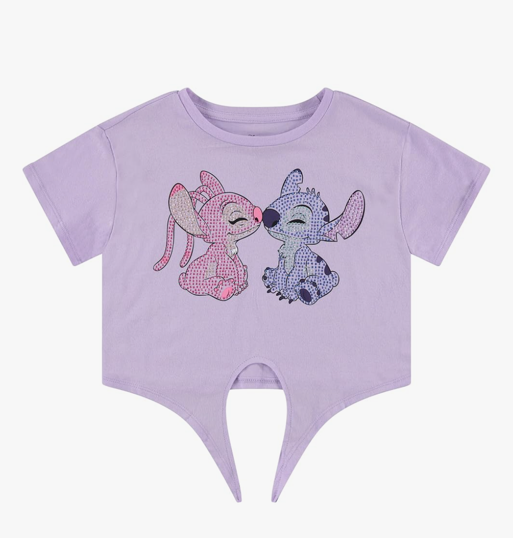 Disney Lilo and Stitch Girls Short Sleeve T-Shirt- Stitch & Angel Girls Tee with Rhinestones Sizes XS