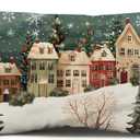 Winter Lumbar Decorative Rectangle Pillow Cover 12 x 20, Wonderland Forest House Snowflake Vintage Porch Outdoor Pillowcase, Christmas Holiday Seasonal Farmhouse Cushion Case Home Decor (Green)