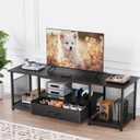 TV Stand with Drawers and Open Storage Shelves for 65 60 55 Inch TV, Entertainment Center with Open Storage Shelves, Industrial Media TV Console Table for Living Room Bedroom Office, Black