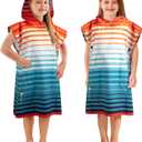 SUN CUBE Kids Towel Changing Swim Robe Surf Poncho, Quick Dry Microfiber Hooded Wearable Blanket for Boys Girls 3-7 Years, Orange Stripe