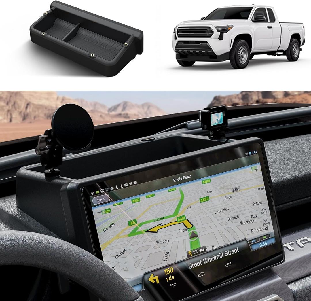 Dashboard Behind Screen (14-Inch) Storage Box for 2026 2025 2024 Toyota Tacoma & 2025 2026 4Runner Accessories, Center Console Organizer Tray with Anti-Slid Silicone Pad (14 Inch Screen only)