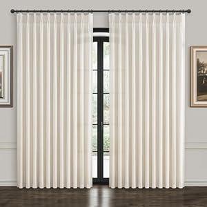 PleatedDrapes Beige White Sheer Linen Curtains 96 Inches Long for Bedroom, Neutral Modern Window Pinch Pleat Living Room Curtain for Sliding Glass Doors Light Filtering with Hooks 40" x 96"x 2Panels